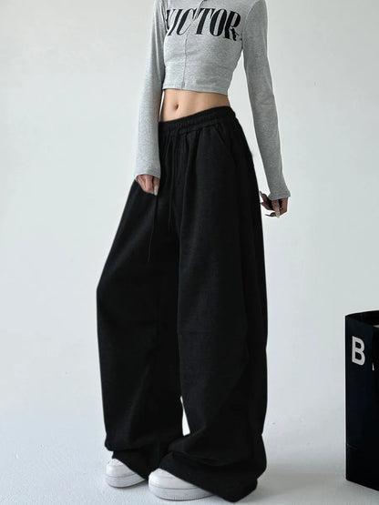 Casual Womens Street-style Wide-leg Pants With A Tie-waist Design