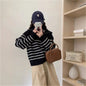 Half-zip Stand Collar Women's Korean-style Niche Striped Loose Sweater