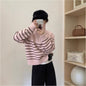 Half-zip Stand Collar Women's Korean-style Niche Striped Loose Sweater