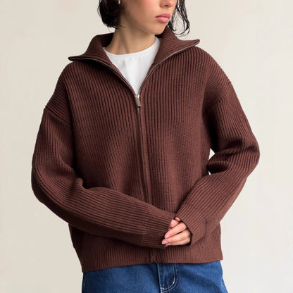 Women's Casual Knit Dual-zip Solid Color Sweater