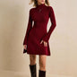 Women's High Neck Flared Sleeve Knit Sweater Dress Elegant Solid Color Long Sleeve