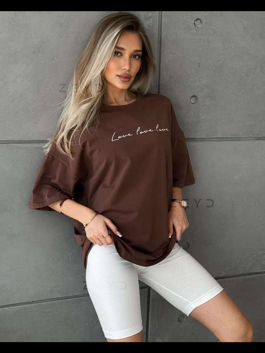 Commuter Sweet Letter Printed Cotton Short-sleeved T-shirt