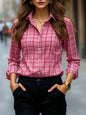 Womens Plaid Shirt Slimming, Figure-Hugging Korean-Style Long-Sleeve Top