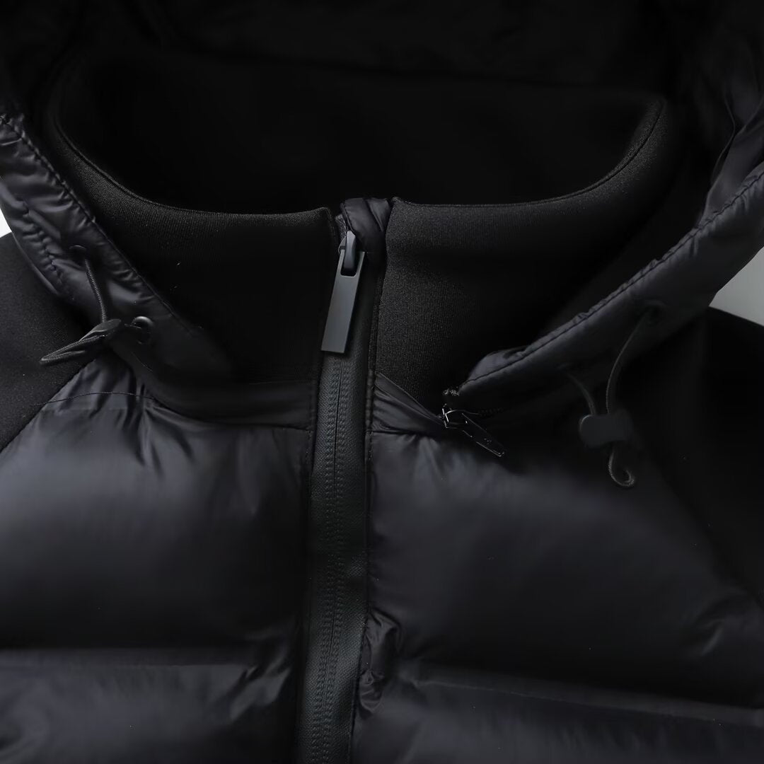 Black Patchwork Thermal Long-Sleeve Hooded Cotton-Padded Jacket Coat