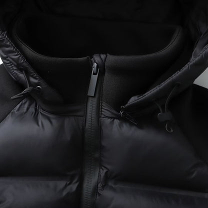 Black Patchwork Thermal Long-Sleeve Hooded Cotton-Padded Jacket Coat