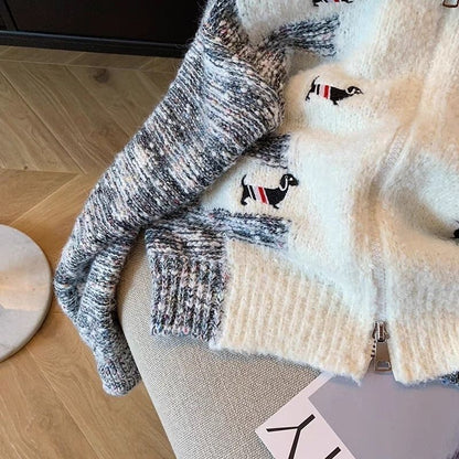 Puppy Embroidered Sweater Cardigan For Women