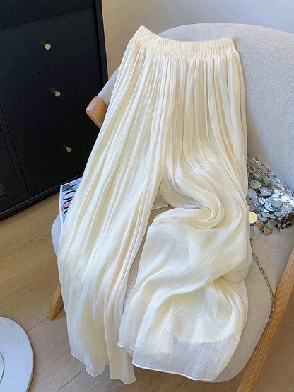 Women's Solid Textured Mesh Casual Loose Wide-leg Pants