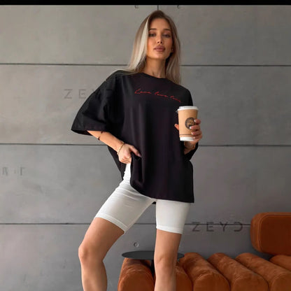 Commuter Sweet Letter Printed Cotton Short-sleeved T-shirt