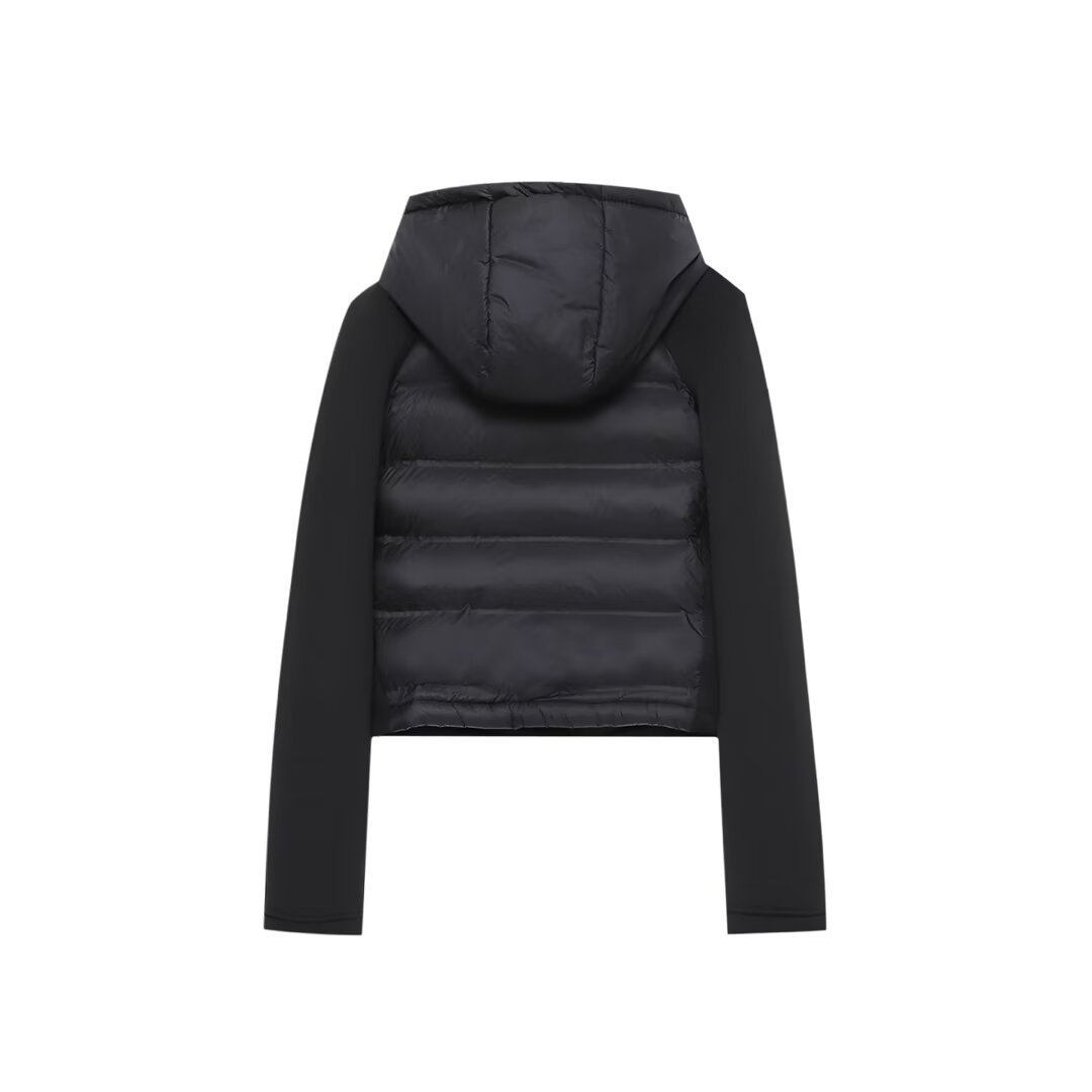 Black Patchwork Thermal Long-Sleeve Hooded Cotton-Padded Jacket Coat