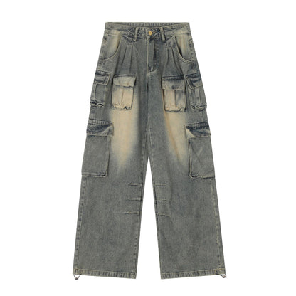 Multi-pocket Loose Multi-pocket Washed Distressed Pants