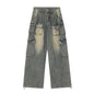 Multi-pocket Loose Multi-pocket Washed Distressed Pants