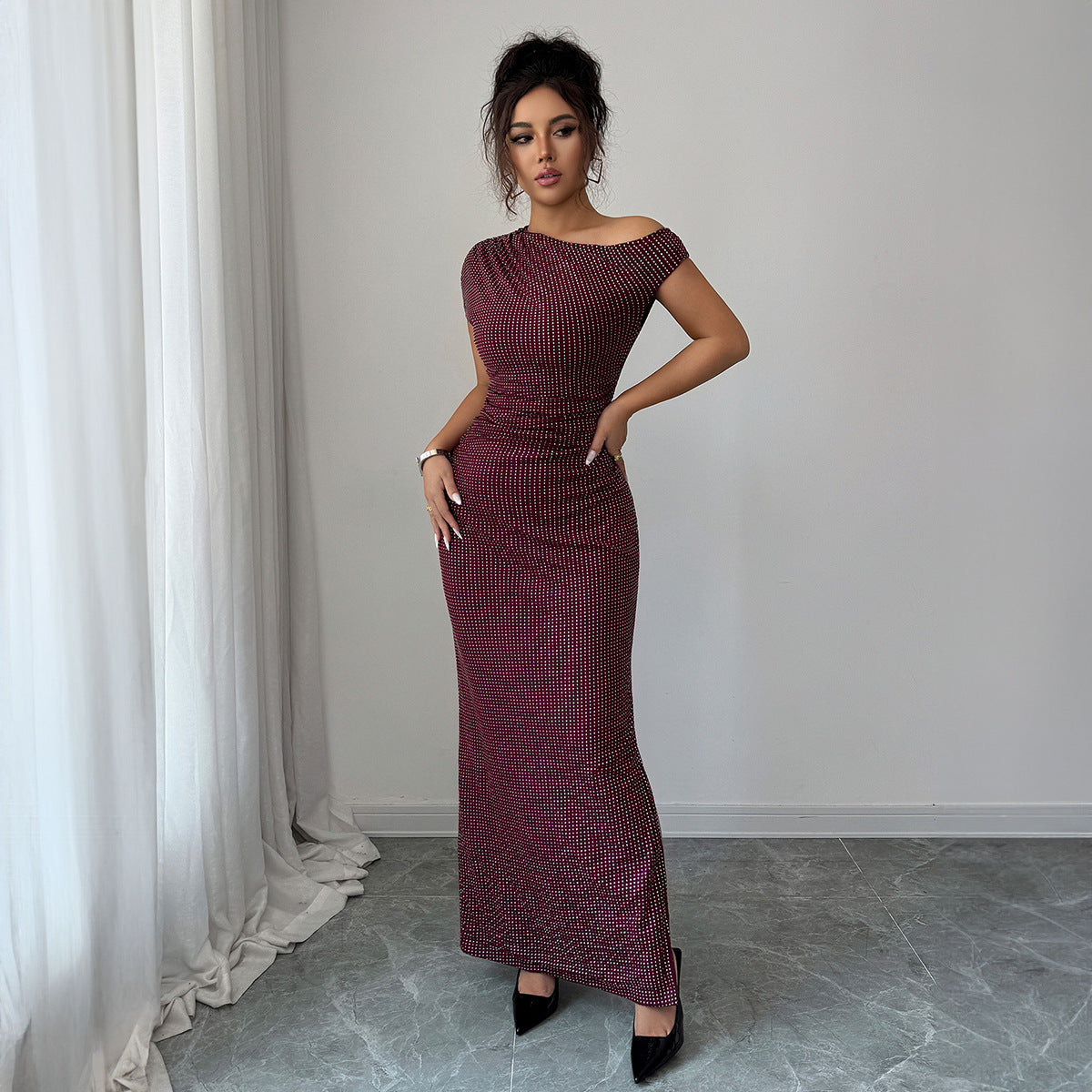 Womens Solid-Color Fashion Bodycon Dress