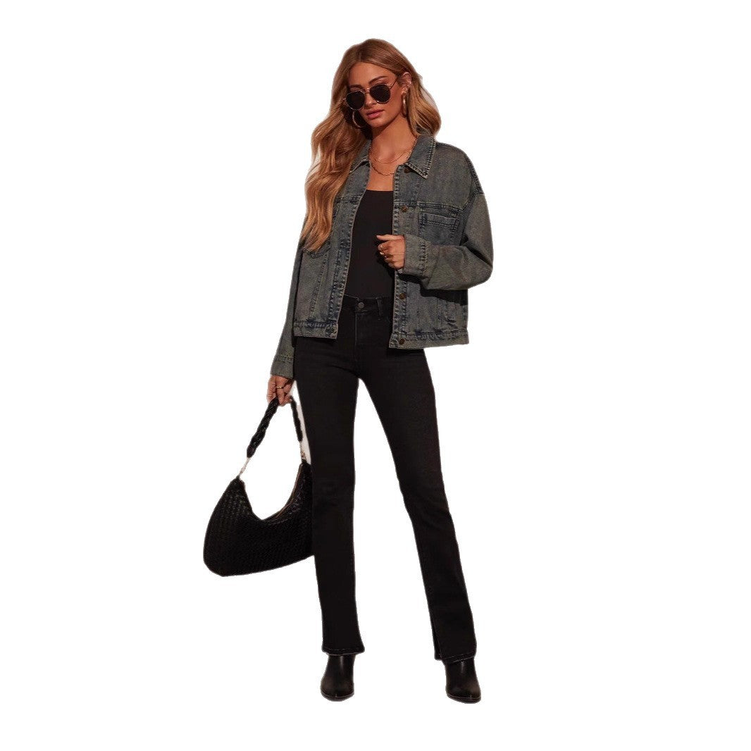 Women's Fashion Personality Solid Color Loose Slim-fit Denim Jacket