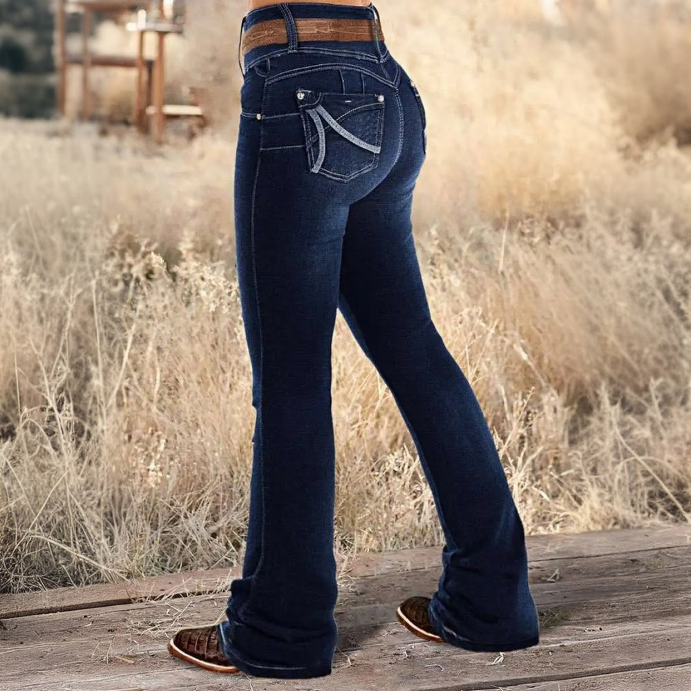 Women's Ripped Wide Leg Jeans, High Waisted Flare Fit With Distressed Details And Button Fly, Casual Stretch Denim Pants
