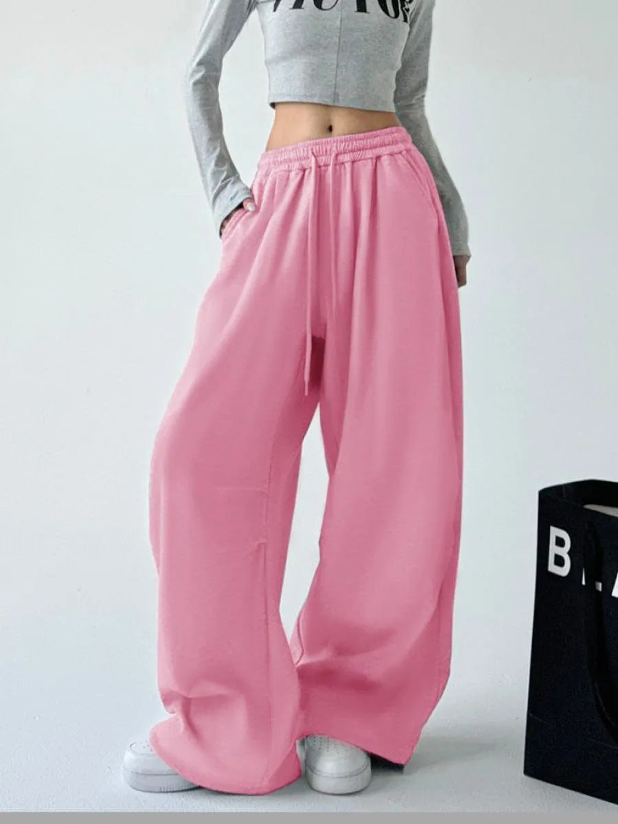Casual Womens Street-style Wide-leg Pants With A Tie-waist Design