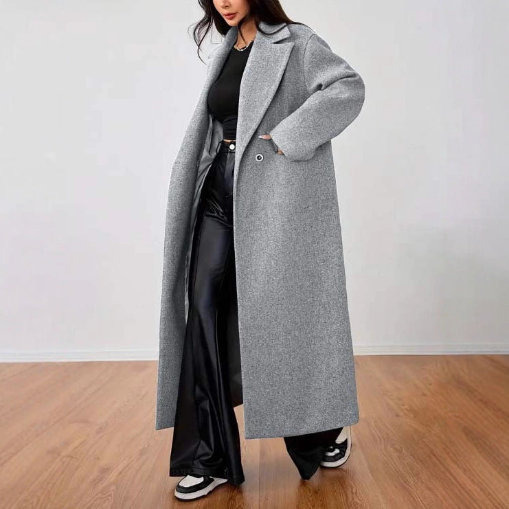 Women's Wool Coat Fashion Long Sleeve Lapel Long Coat