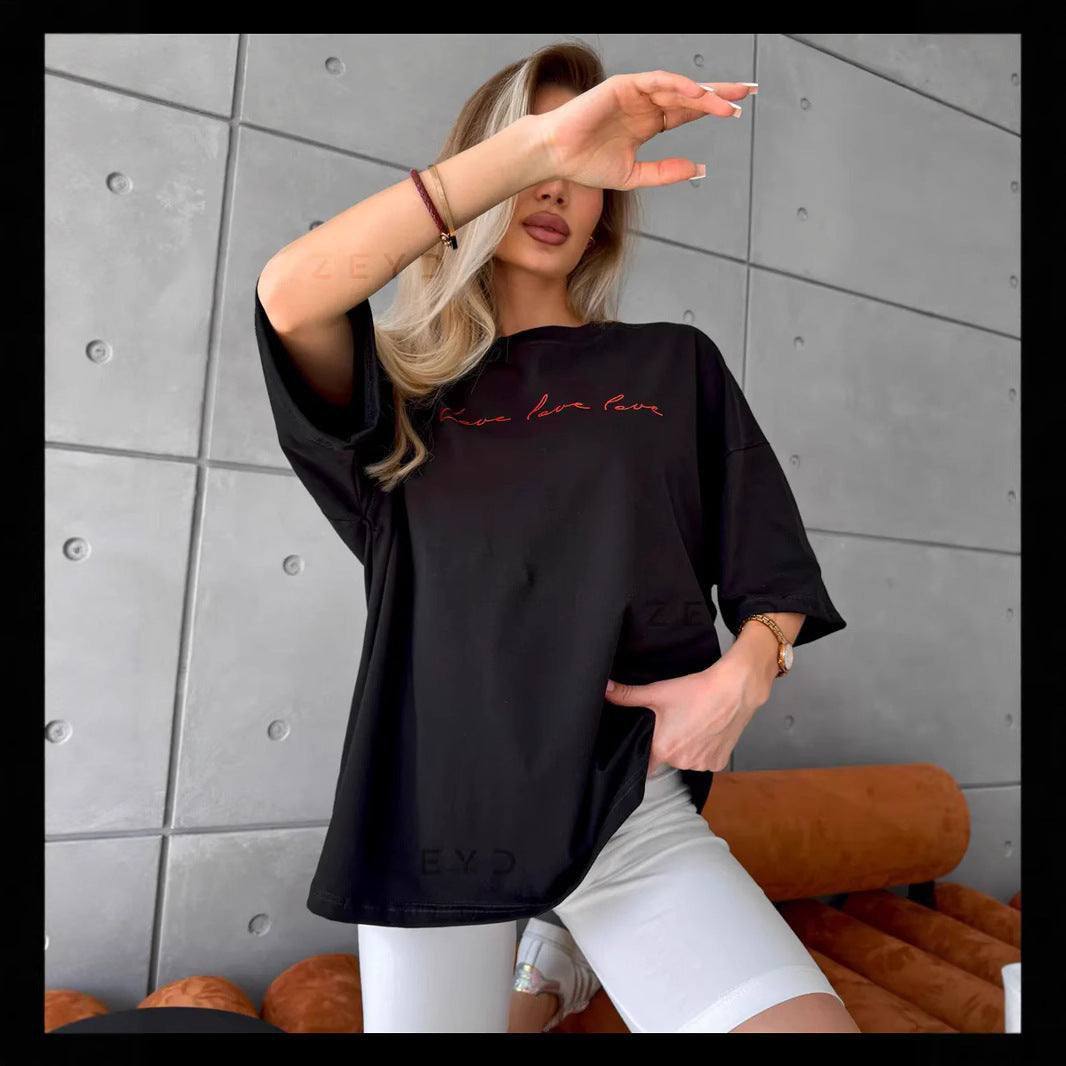 Commuter Sweet Letter Printed Cotton Short-sleeved T-shirt