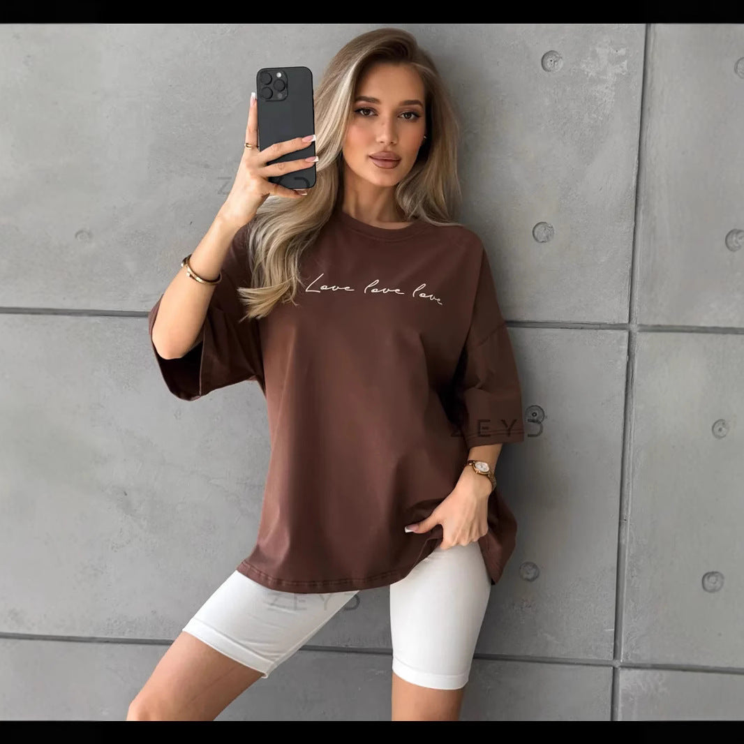 Commuter Sweet Letter Printed Cotton Short-sleeved T-shirt