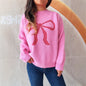 Women's Round Neck Bow Long Sleeve Warm Sweater