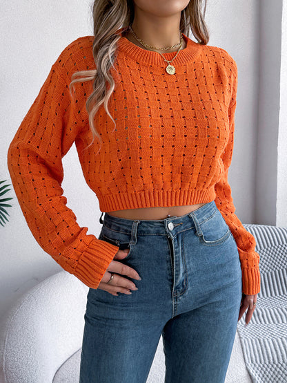 Women Sexy Backless Button Hollow Out Long Sleeve Pullover Sweater