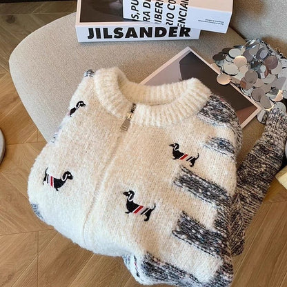 Puppy Embroidered Sweater Cardigan For Women