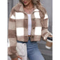 Plaid Pattern Plush Button Cardigan Casual Warm Coat