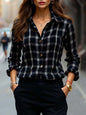 Womens Plaid Shirt Slimming, Figure-Hugging Korean-Style Long-Sleeve Top