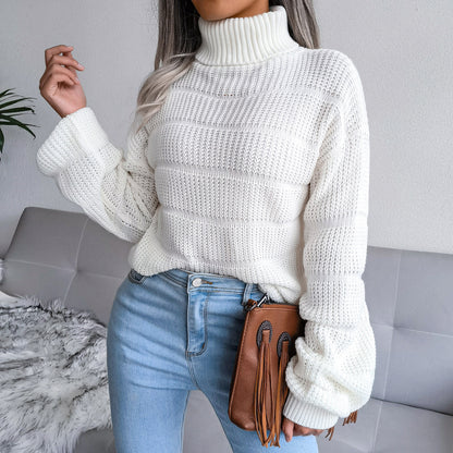 Women Turtleneck Long Sleeve Hollow Out Base Knit Sweater