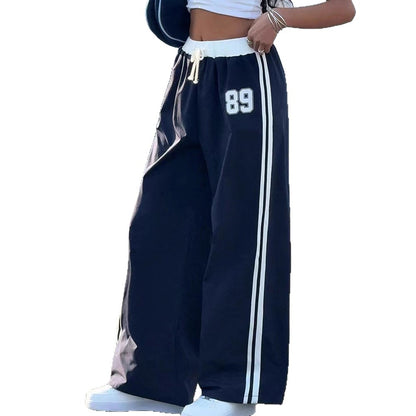 Tube Wide Leg Leisure Drawstring Contrast Color Trousers