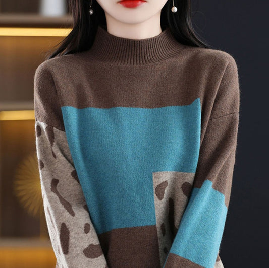 Womens Half-Turtleneck Color-Block Base Layer Top Extra-Soft And Thick