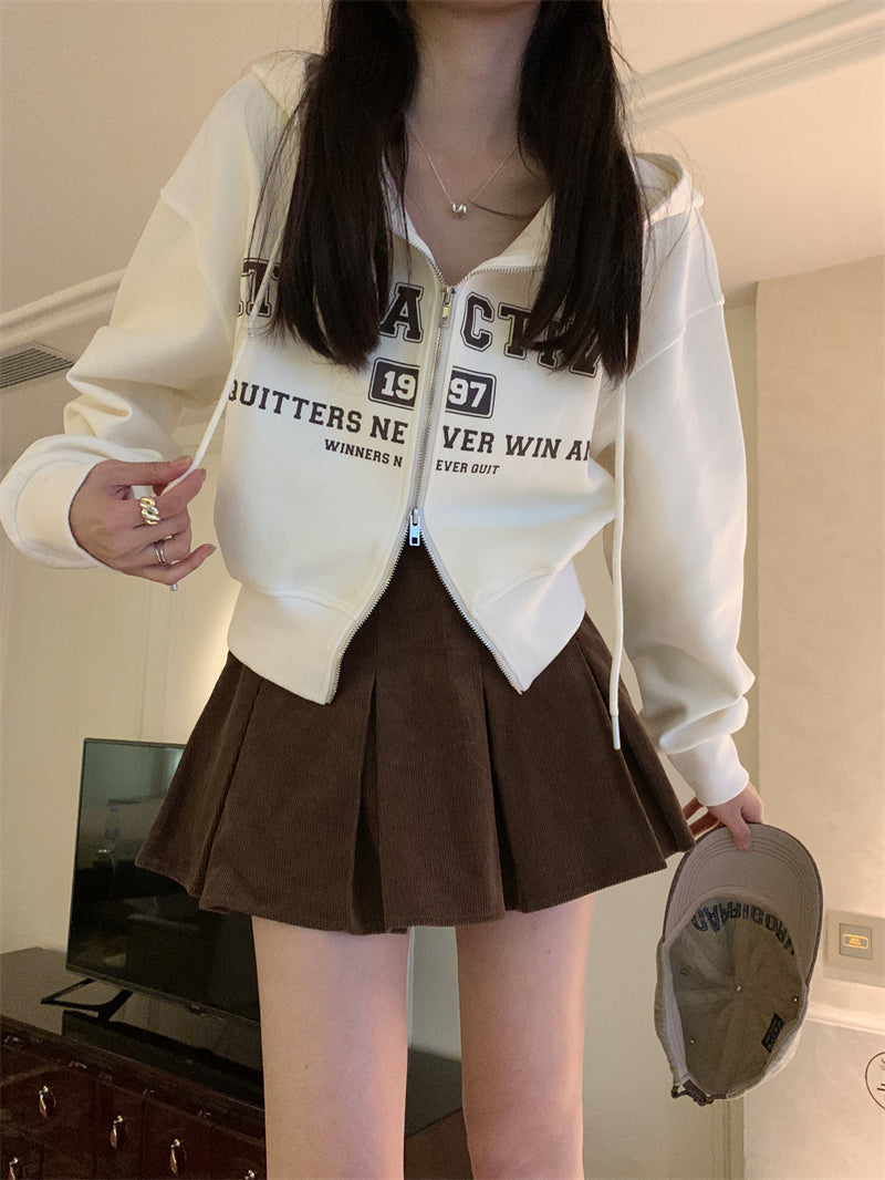 Women's Double Zipper Cardigan Short Hoodie Coat