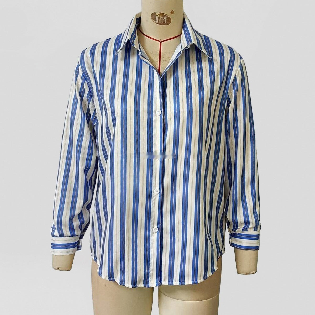 Casual Lapel Elegant Commute Long Sleeve Blue Striped Shirt Women