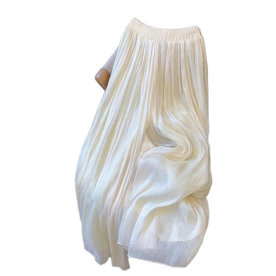 Women's Solid Textured Mesh Casual Loose Wide-leg Pants