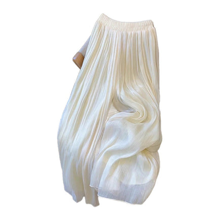 Women's Solid Textured Mesh Casual Loose Wide-leg Pants