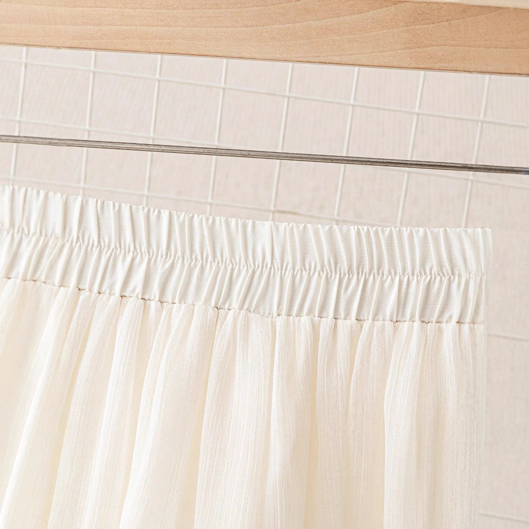 Women's Solid Textured Mesh Casual Loose Wide-leg Pants