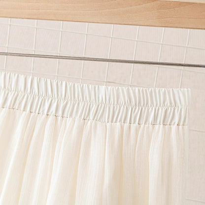 Women's Solid Textured Mesh Casual Loose Wide-leg Pants