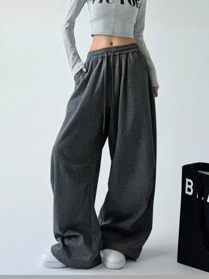 Casual Womens Street-style Wide-leg Pants With A Tie-waist Design