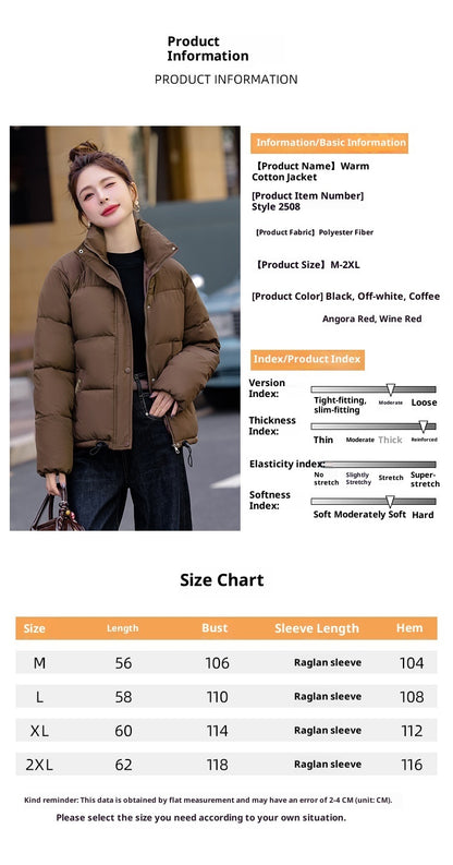 Winter Down Cotton Jacket With Stand Collar Women's Short Style