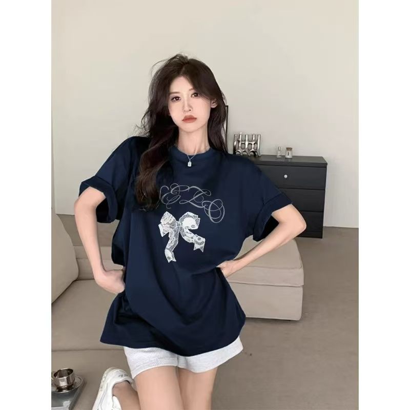 New Summer Style Gray Short-sleeve Top With A French-style Bow