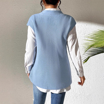 Solid Color Women's Vest V-Neck Simple Casual Knit Sweater Vest