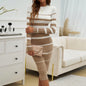 Women's Long Sleeve Bodycon Sweater Dress Round Neck Ribbed Striped Midi Dress For Dinner Dates And Formal Events