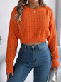 Women Sexy Backless Button Hollow Out Long Sleeve Pullover Sweater