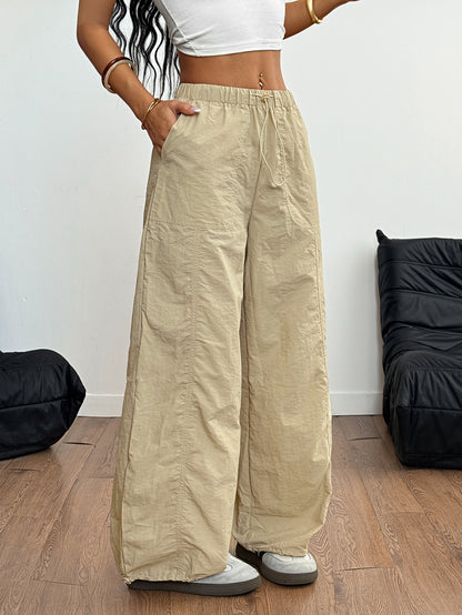 Casual Simple Drawstring Straight-leg Trousers