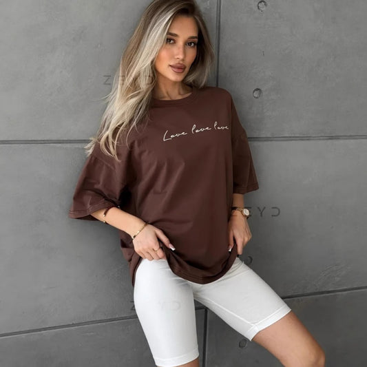 Commuter Sweet Letter Printed Cotton Short-sleeved T-shirt