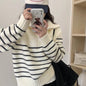 Half-zip Stand Collar Women's Korean-style Niche Striped Loose Sweater