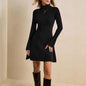 Women's High Neck Flared Sleeve Knit Sweater Dress Elegant Solid Color Long Sleeve