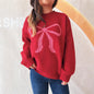 Women's Round Neck Bow Long Sleeve Warm Sweater