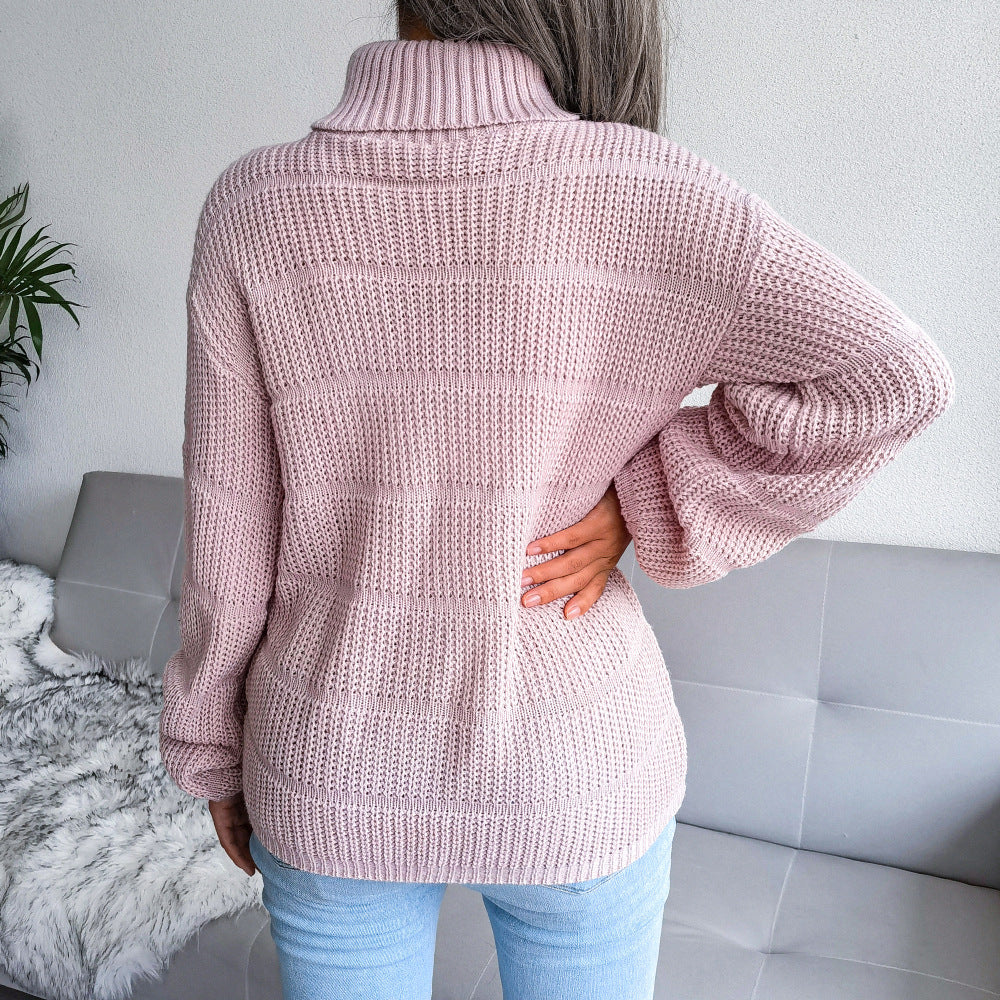 Women Turtleneck Long Sleeve Hollow Out Base Knit Sweater