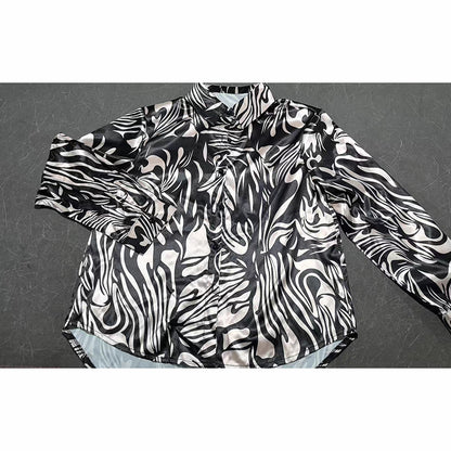 Women's Abstract Print Button Down Shirt, V-Neck Collared Blouse, Dressy Casual Long Sleeve Tops