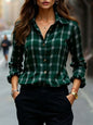 Womens Plaid Shirt Slimming, Figure-Hugging Korean-Style Long-Sleeve Top